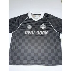 No Boundaries New York Soccer Jersey XL Black Checkered Mesh Collar USA NY NWT